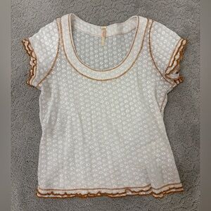 Free People: Sheer White and Burnt Orange Women's Blouse